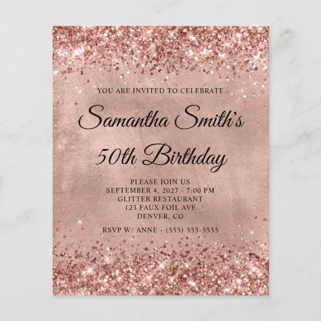 Glittrande Rose Gold 50-års födelsedagsmonogram-in Flygblad (Framsidan)