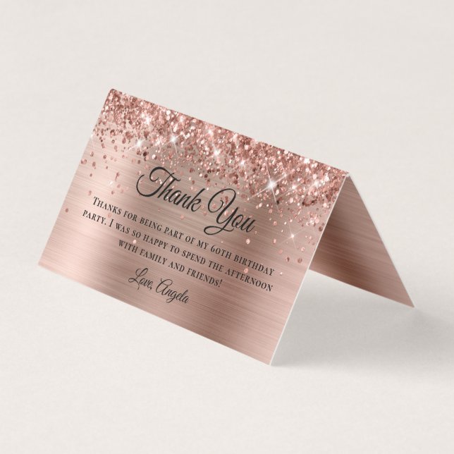 Glittrande Rose Gold 60-årsfödelsedags Tackkort Kort (Framsida)