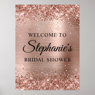 Glittrande Rose Gold Falsk Folie Bröllopsdusch Väl Poster