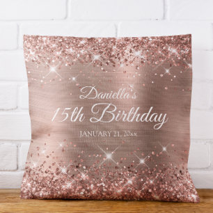 Glittrande Rose Gold Folie 15-årsdag Kudde