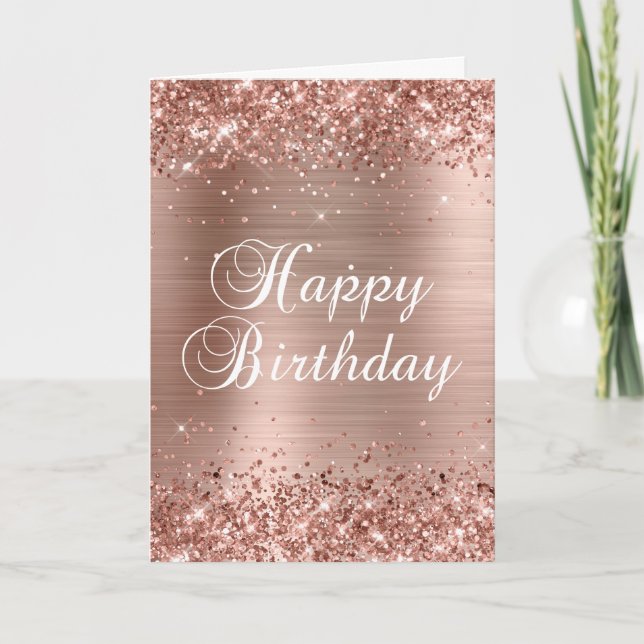 Glittrande Rose Gold Folie 2 Grattis på födelsedag Kort (Framsida)