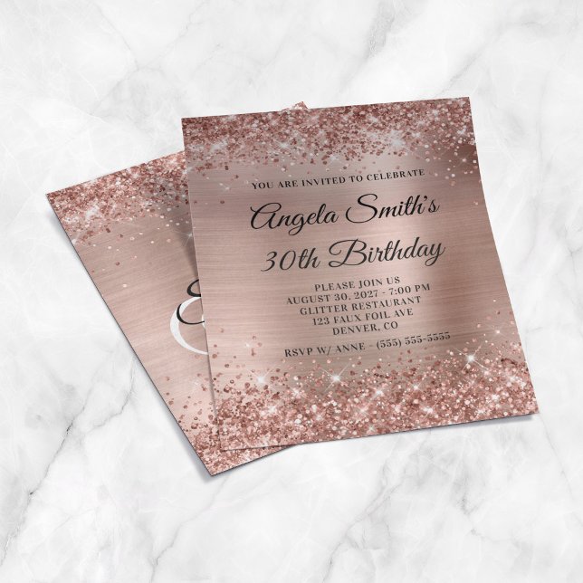 Glittrande Rose Gold Folie 30-års Födelsedagsinbju Flygblad (Glittery Rose Gold Foil 30th Birthday Invite Flyer)