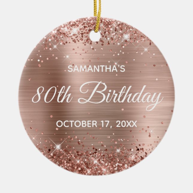 Glittrande Rose Gold Folie 80-årsdag Julgransprydnad Keramik (Framsidan)
