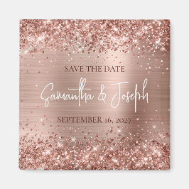Glittrande Rose Gold Folie Bröllop Spara Datum Magnet
