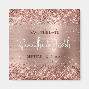 Glittrande Rose Gold Folie Bröllop Spara Datum Magnet