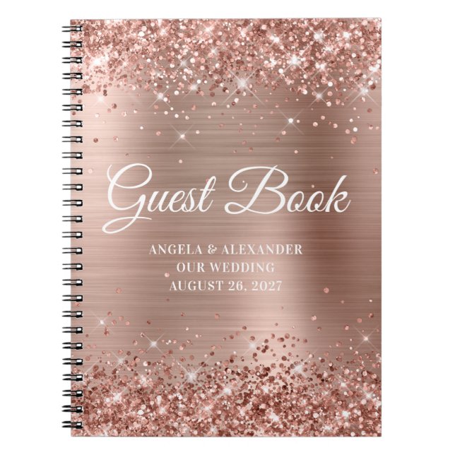 Glittrande Rose Gold Folie Bröllopsgästbok Anteckningsbok (Framsidan)