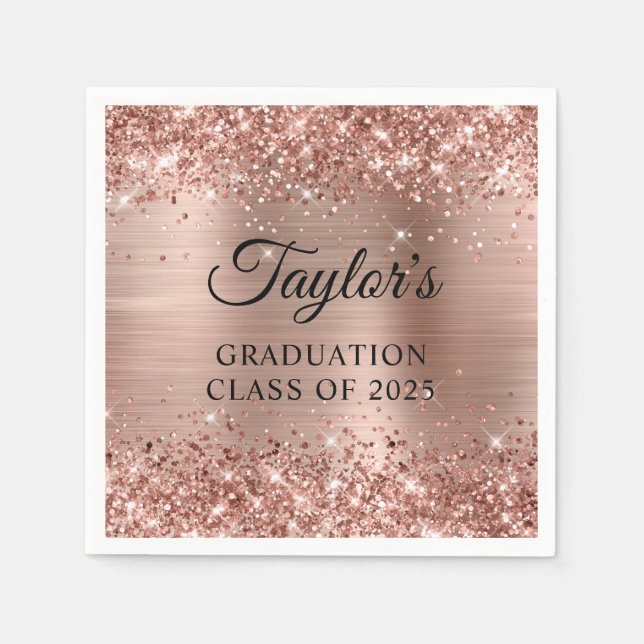 Glittrande Rose Gold Folie Examen Pappersservett (Framsidan)