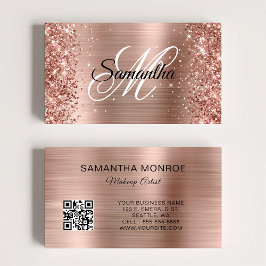 Glittrande Rose Gold Folie Monogram QR-kod Visitkort