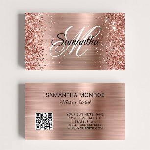 Glittrande Rose Gold Folie Monogram QR-kod Visitkort