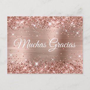 Glittrande Rose Gold Folie Quinceañera Många Tack Vykort