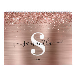 Glittrande Rose Gold Folie Signatur Monogram Foto Kalender