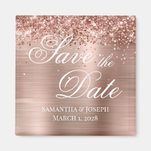 Glittrande Rose Gold Folie Spara Datum Magnet