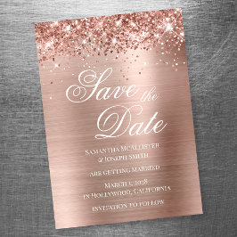 Glittrande Rose Gold Folie Spara Datum Magnetisk Inbjudningskort