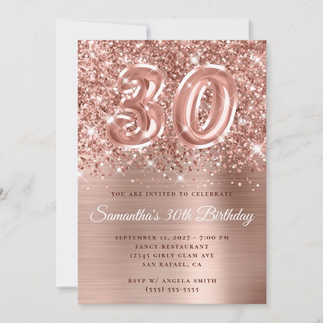 Glittrande Rose Gold Glam 30-årsfirande Inbjudningar (Framsida)