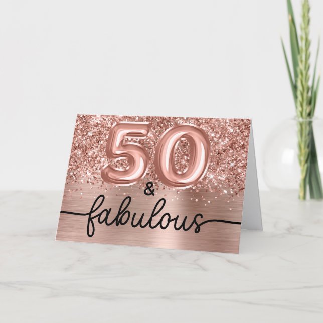 Glittrande Rose Gold Glam 50 och Fantastisk Kort (Framsida)