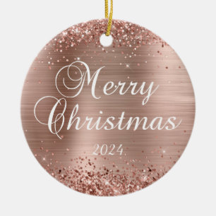 Glittrande Rose Gold God Jul Familjefoto Julgransprydnad Keramik