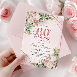 Glittrande Rose Gold Rodnad Rosa 60-årsdag Inbjudningar