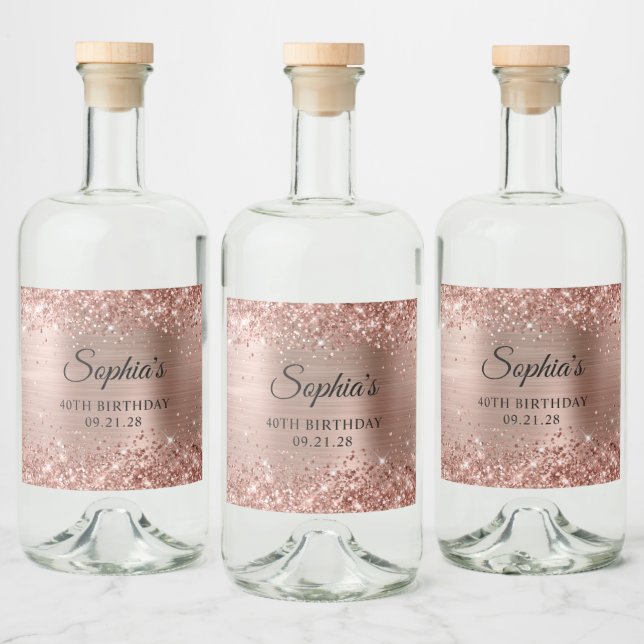 Glittrande Rose Guld Folie 40-årsdag Spritflaskor Etikett (Flaskor)