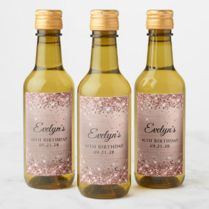 Glittrande Rose Guld Folie 40-årsdag Vinetikett