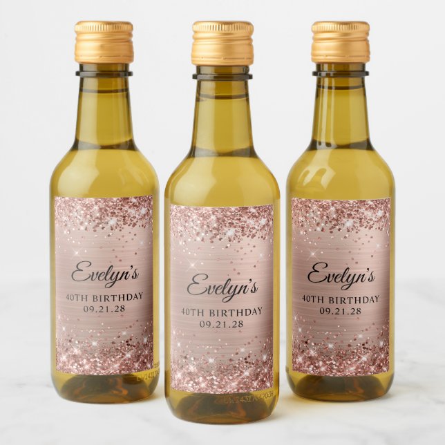 Glittrande Rose Guld Folie 40-årsdag Vinetikett (Flaskor)