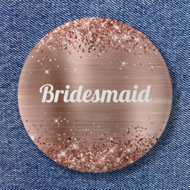 Glittrande Rose Guld Folie Brudtärna Knapp (Glittery Rose Gold Foil Bridesmaid Button)