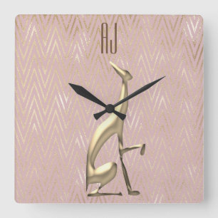 Glittrande Rose Guld Hund Initialer Monogram Fyrkantig Klocka