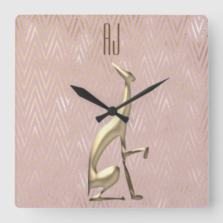 Glittrande Rose Guld Hund Initialer Monogram Fyrkantig Klocka