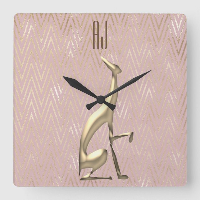 Glittrande Rose Guld Hund Initialer Monogram Fyrkantig Klocka (Framsida)
