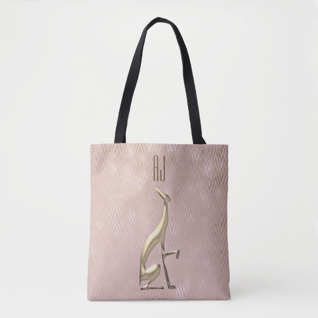 Glittrande Rose Guld Hund Monogram Tygkasse (Framsida)