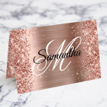 Glittrande Roséguld Fancy Monogram Bordskort