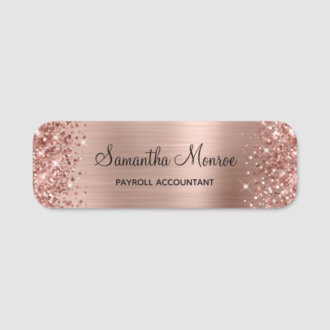 Glittrande roséguld folie namnbricka (Framsida)