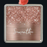 Glittrande Roséguld Glam Namn Julgransprydnad Metall<br><div class="desc">Anpassa den moderna handskrivna stilen för att skapa din egen premium fyrkantiga julgransprydnad.</div>