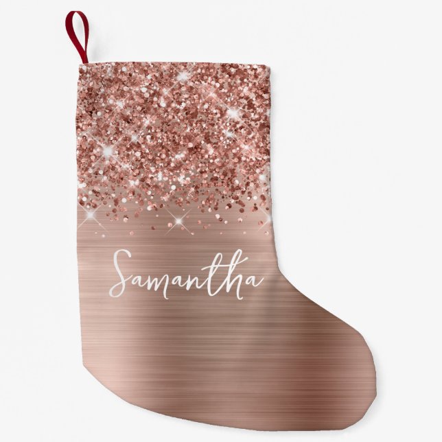 Glittrande Roséguld Glam Namn Liten Julstrumpa (Framsidan)