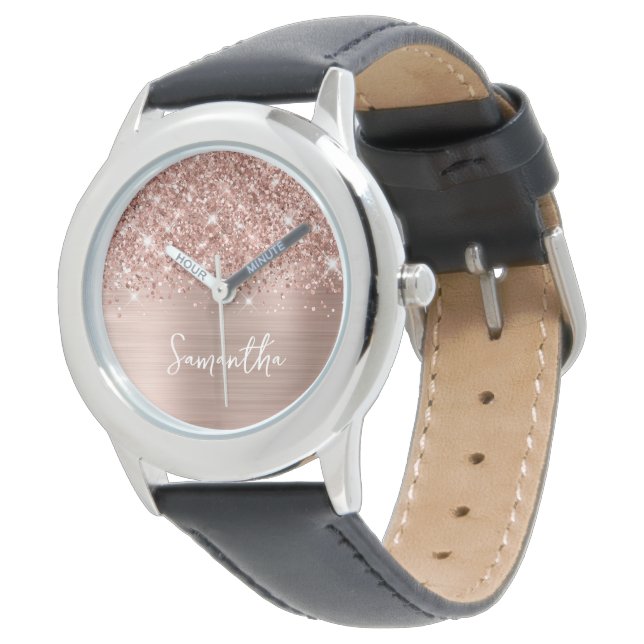 Glittrande Roséguld Glam Vit Namn Armbandsur (Vinklad)
