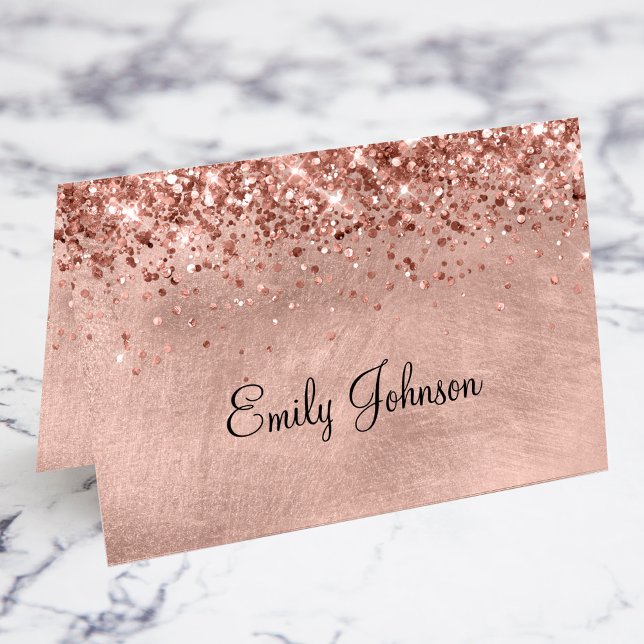 Glittrande Roséguld Individuella Namn Platskort Bordsnummer (Glittery Rose Gold Individual Name Fold Your Own Place Cards)
