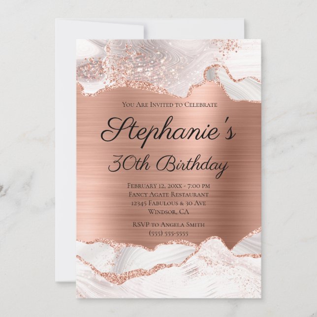 Glittrande Roséguld Vit Agat Folie 30-årsdag Inbjudningar (Framsida)
