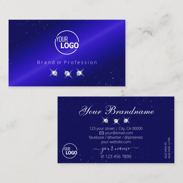 Glittrande Royalblå Glänsande Diamanter med Logoty Visitkort (Fram/baksida)