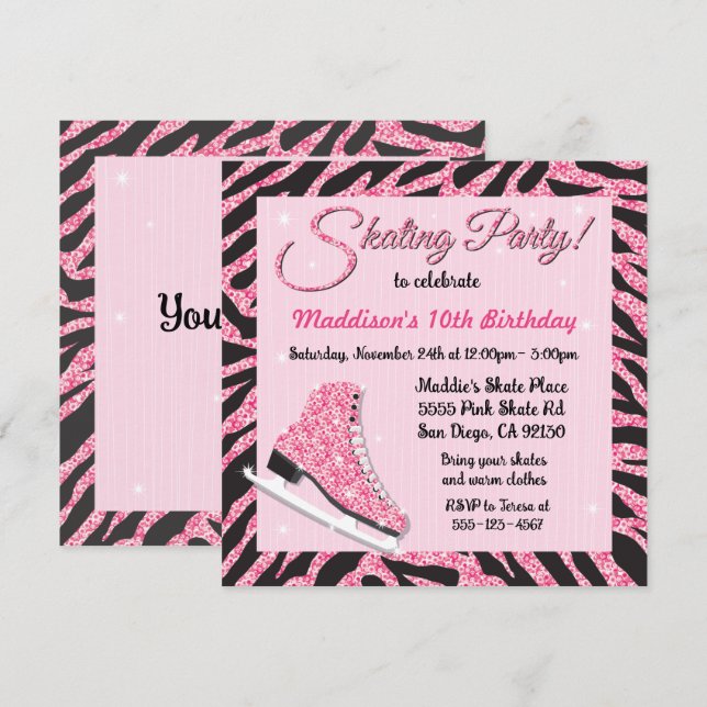 Glittrande rullskridsko-inbjudan med paljetter inbjudningar (Fram/baksida)
