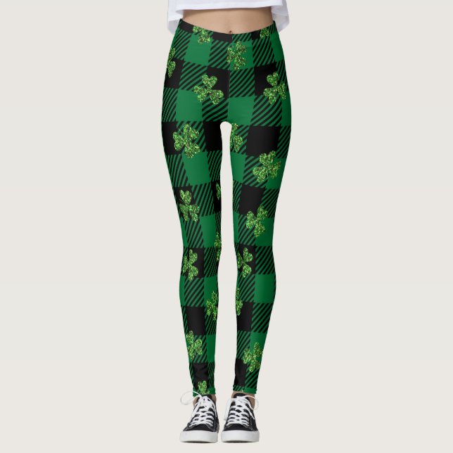 Glittrande Shamrock Plaid  Leggings (Framsida)