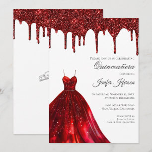 Glittrande silver droppande Quinceanera-inbjudan Inbjudningar