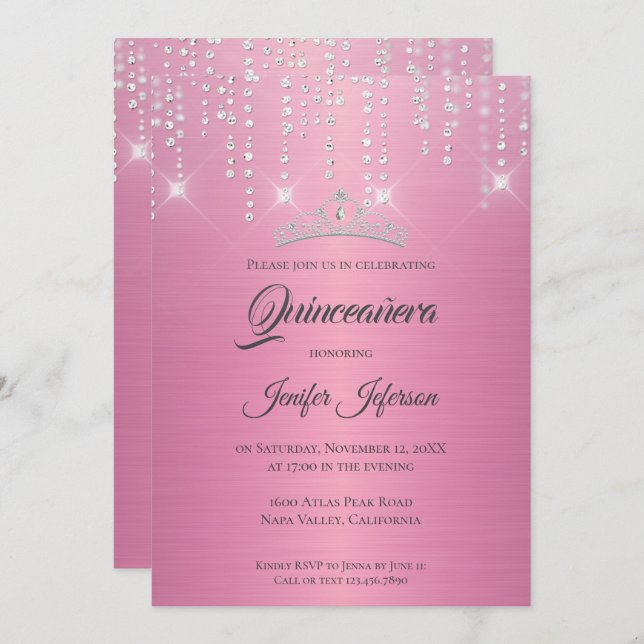 Glittrande silver droppande Quinceanera-inbjudan Inbjudningar (Fram/baksida)