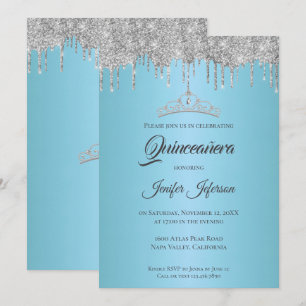 Glittrande silver droppande Quinceanera-inbjudan Inbjudningar