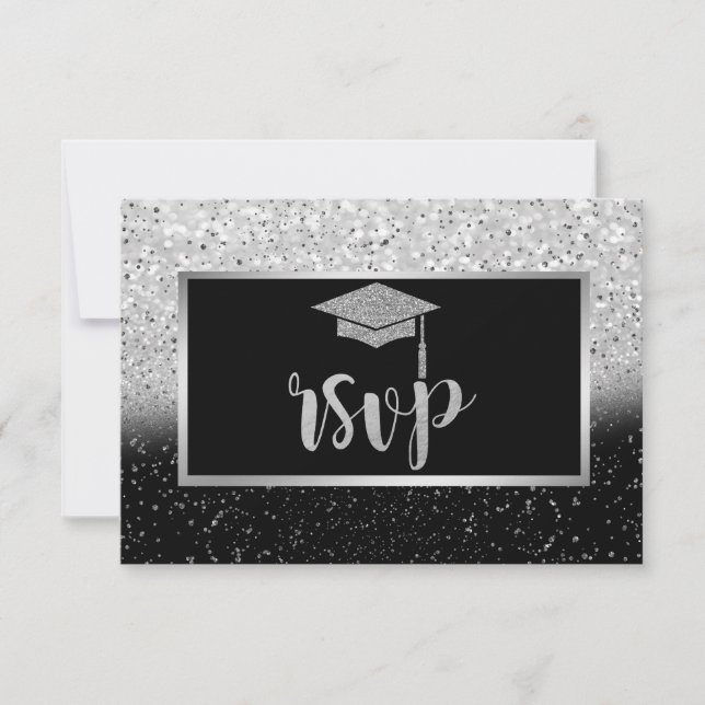 Glittrande silver examenshatt, konfettigraduerings OSA kort (Framsida)