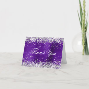 Glittrande Silver Falskt Glitter Indigo Lila Folie Tack Kort