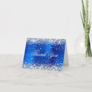 Glittrande Silver Falskt Glitter Royal Blå Folie Tack Kort