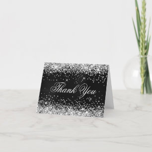 Glittrande Silver Falskt Glitter Svart Folie Tack Kort