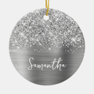 Glittrande Silver Glam Namn Julgransprydnad Keramik