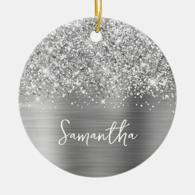 Glittrande Silver Glam Namn Julgransprydnad Keramik (Framsidan)