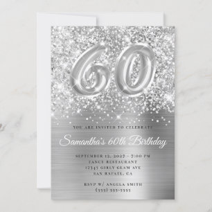 Glittrande Silver Glam Nummer 60-årsdag Inbjudningar