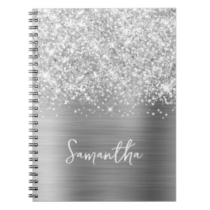 Glittrande Silver Glam Skriptnamn Anteckningsbok